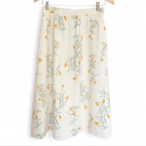 Joie Yellow Floral Linen Midi Skirt, Size L NWOT Cottagecore